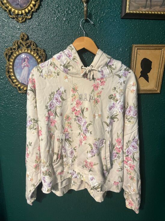 GAP Tops - Gap x LoveShackFancy Floral Fleece Pullover Hoodie Logo Long Sleeve Women XL